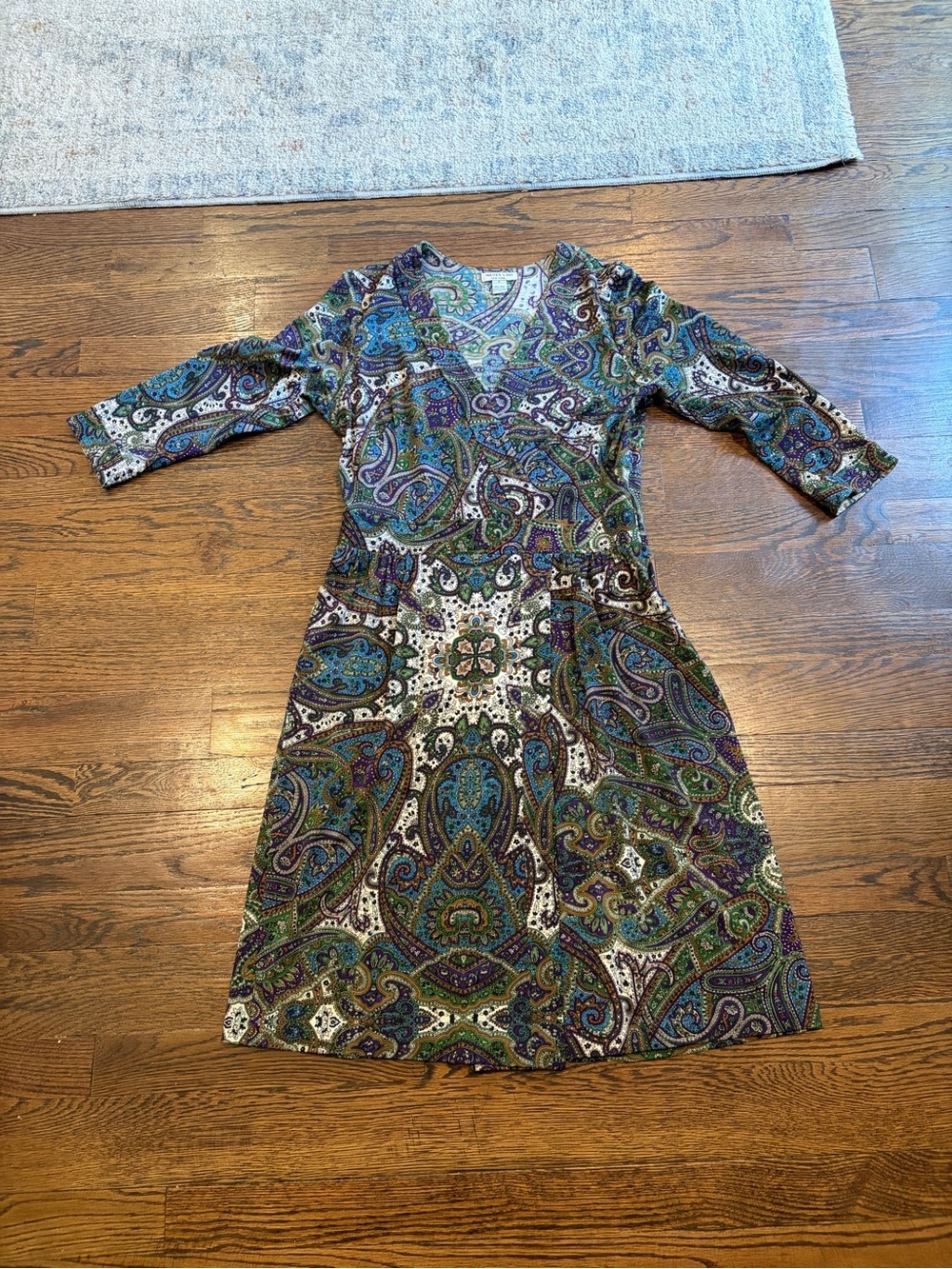 Nieves Lavi Paisley Midi Wrap Dress in Green, Purple, Blue